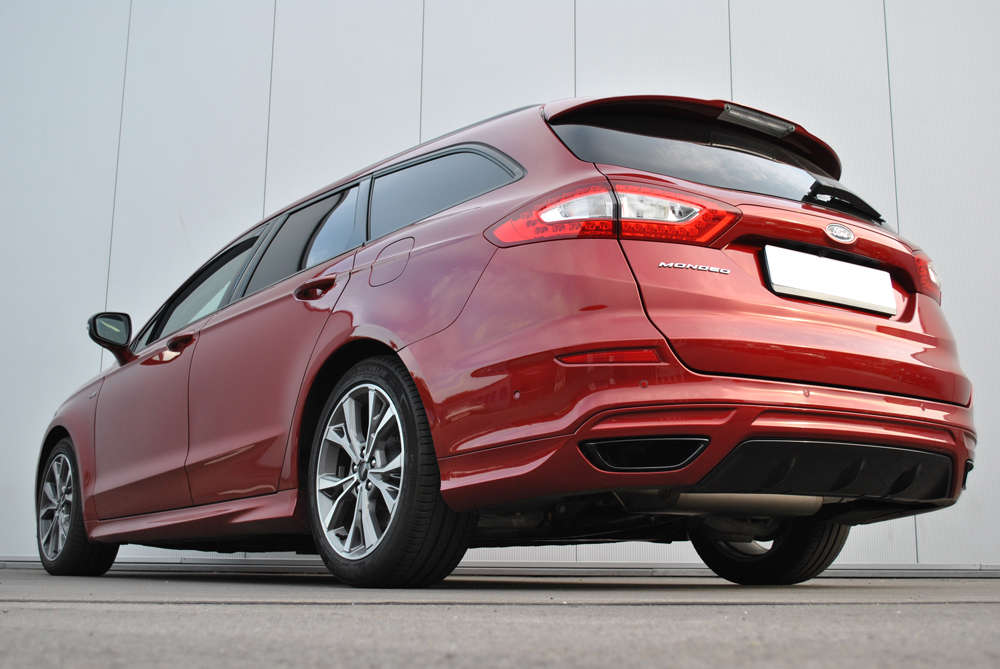 Mondeo V Schrägheck/ Turnier/ Stufenheck Endschalldämpfer quer Ausgang rechts/links - Ausgang der Endrohre in der originalen Stoßstange