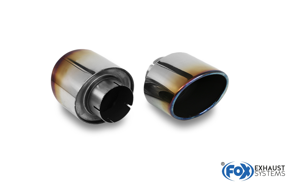 Hyundai i30N Performance + Fastback Endrohre passend auf den originalen Endschalldämpfer - 129x106 Typ 32 rechts/links mit eingefärbten Rand