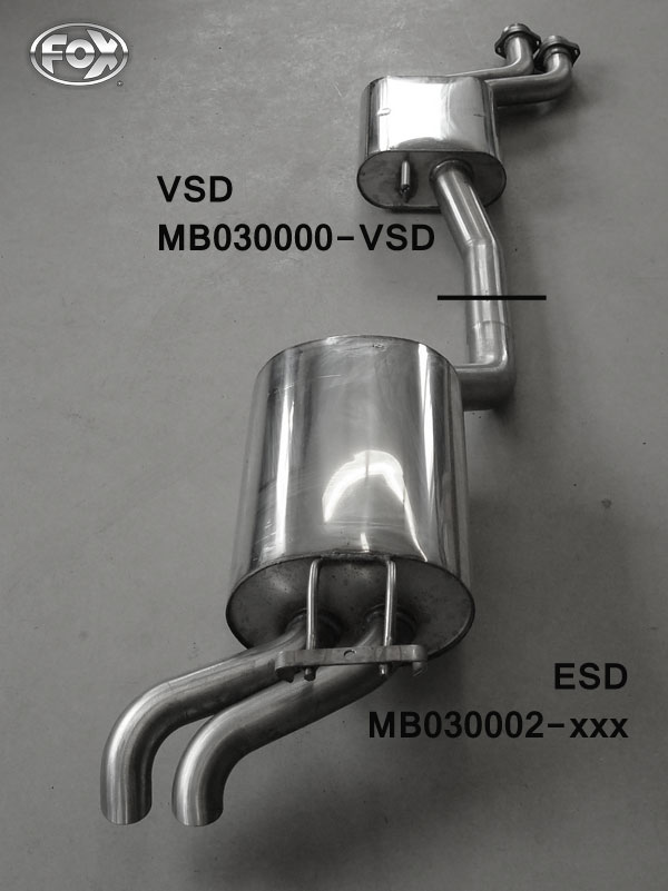 Mercedes E-Klasse W124 Stufenheck Endschalldämpfer Ø70mm - 2x55 Typ 28 (Dieseloptik - von hinten nicht sichtbar) Mercedes E-Klasse W124 Stufenheck Vorschalldämpfer Ø70mm