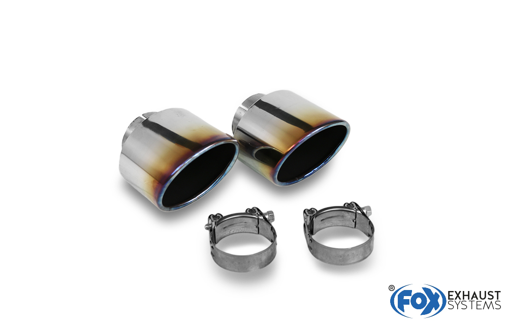 Hyundai i30N Performance + Fastback Endrohre passend auf den originalen Endschalldämpfer - 129x106 Typ 32 rechts/links mit eingefärbten Rand